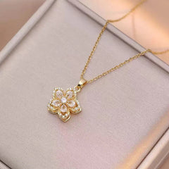 Shiny Romantic Flower Pendant Necklace For Women Golden Plated Rotatable Flowers Choker Girls Wedding Party Jewelry