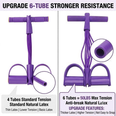 6 Tube Foot Pedal Resistance Band Elastic Pull Rope Abdominal Trainer Home Yoga Slim Leg Arm Back Fitness Workout Equipment