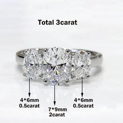 3/6cttw Real Moissanite Engagement Ring with Certificate 3-Stone Oval