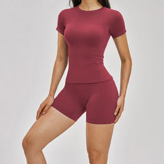 Gym Set 2PCS Yoga Suit Sports Outfit Women Tracksuit Running Workout Clothes Short Sleeves Sport Bra Athletic Wear Yoga Clothing
