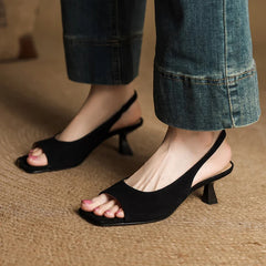 2026 New Summer Women Sandals Kid Suede Leather Women Shoes Peep Toe Chunky Heel Concise Sandals High Heel Ladies Shoes