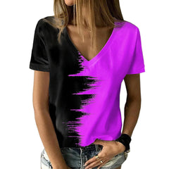 New women's V-neck T-shirt, black and white, suitable for document subscribers, 3D printing, vacation