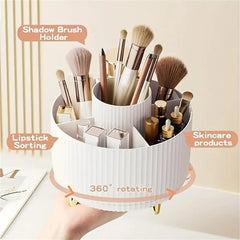 360° Rotating Makeup Organizer - 1pc Plastic Cosmetic Storage with 5