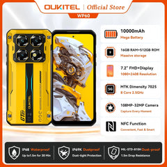 OUKITEL WP60 5G NFC Smartphone 10000mAh 48GB(16+32) +512GB, MTK 7025 Android 15 Rugged Phone, 108MP Camera, 120Hz
