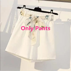 Women's Summer Shorts Suit 2026 New Casual Printed Shirt Top Pants Two Piece Korean Fashion Elegant Short Sleeve Blouse Set