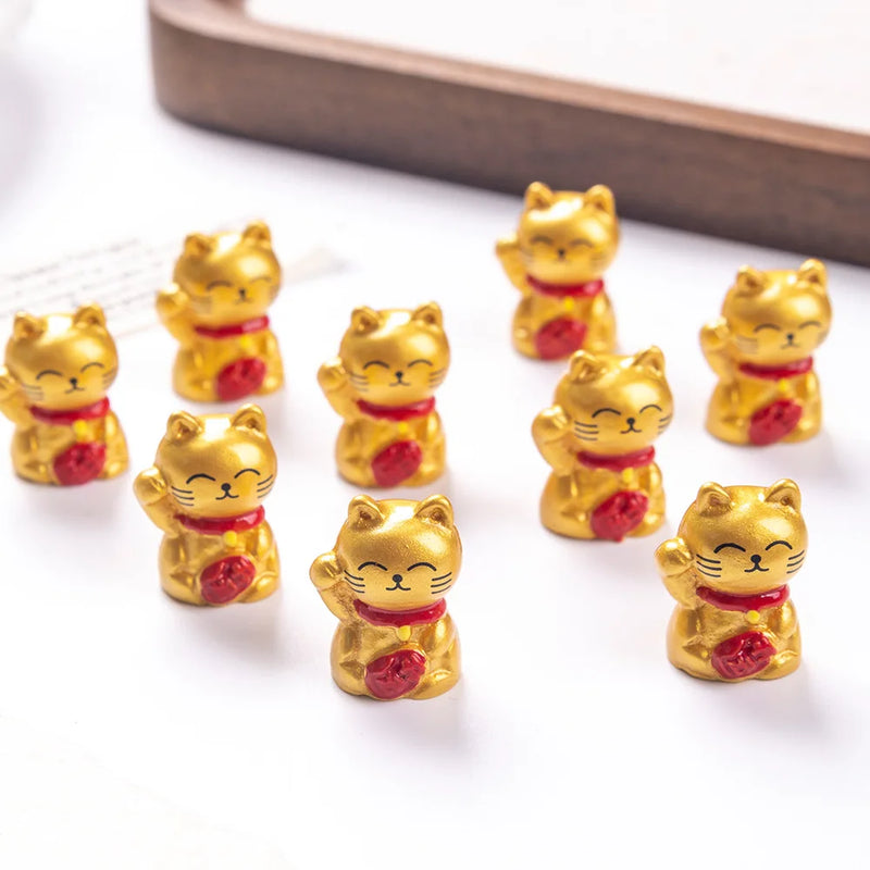10-50pcs Cute Mini Wealth Lucky Gold Cat Animal Decoration Resin Craft Miniature Figure Bonsai Microlandscape Fairy Garden Decor