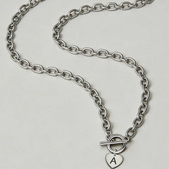Stainless Steel Letter Pendant Necklace 26 Alphabet Heart Charm Dainty Stylish Women Fashion Jewelry Gift