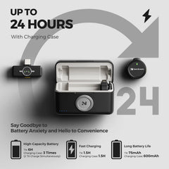 NearStream AWM25T 1-to-2 Magnetic Wireless Lavalier Microphone, ENC Noise Canceling, 65Ft Low Latency, 24H Battery Charging Case, One-Tap Mute, Plug & Play Mic for iPhone Android Laptop PC