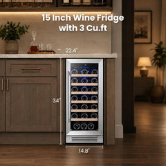 28-Bottle 24-Inch, 52-Bottle 24-Inch Wine Fridge Built-In Single-Zone Cooler | 41-64°F Digital Control, Compressor Cooling, Double-Pane Glass Door, LED Lighting, Lockable Door, Built-In or Freestanding