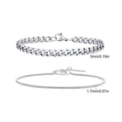 2pcs Men's Chain Bracelets, Stainless Steel Silver Gold Black Color