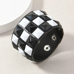 18 Color Punk Hip-Hop Three Rows of Square Rivets PU Leather Big Wide