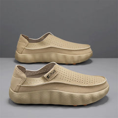 Fashion Men's Casual Shoes Outdoor Non-slip Walking Footwear Comfortable Loafers Thick-soled Leather Platform Driving Shoes