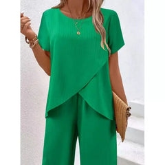 2 Pieces Women Sets Summer Short-Sleeved Irregular Round-Neck Loose