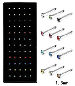 Fashion Crystal Stainless Steel Nose Stud Piercing for Women Hypoallergenic 1.8mm Nose Ring Straight/L/Screw Shaped Body Jewerly