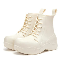 New Thick Sole Outdoor Rain Boots Women's Lace Up Fashion Solid Color Short Sleeve Four Seasons Waterproof Rain Shoes 장화 레인부츠