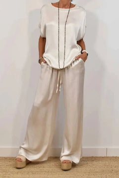 Casual Solid Color Two Piece Set Loose O-Neck Short Sleeved Pullover