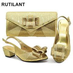 Latest Shoes and Bag Set for Women 2025 Plus Size Heels 43 Low Heels Italian Women Shoes with Bag Set Decorated with Rhinestone