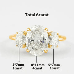 3/6cttw Real Moissanite Engagement Ring with Certificate 3-Stone Oval