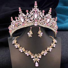 Royal Queen 3 Pcs Tiaras and necklace earrings for Bridal Jewelry Sets Women Brides Wedding Crown Prom Birthday Accessories