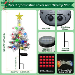 OurWarm 2 pcs Solar Christmas Tree Outdoor Christmas Decor, 29In Flocked Christmas Tree , Mini Small Christmas Tree with 40LED