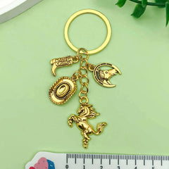 1pc Vintage Western Cowboy Keychain, Alloy Western Horse, Western Hat, Boots Design Key Ring, for Car Keys, Backpacks, Wallets