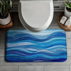 Rich Blue Wavy Pattern Bath Mat, Machine Washable Non-Slip Rug, Ideal for Bathroom Kitchen Entryway, Perfect Housewarming Gift