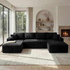 125" Oversized Cloud Boneless Couch with Chaise, Modern Modular Sofa with Deep Seat, Corduroy Upholstered U Shaped, Customized