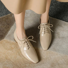 NEW Spring/Autumn Women Pumps Square Toe Chunky Heel Shoes Concise Split Leather Shoes for Women Lace-up Handmade Women Shoes
