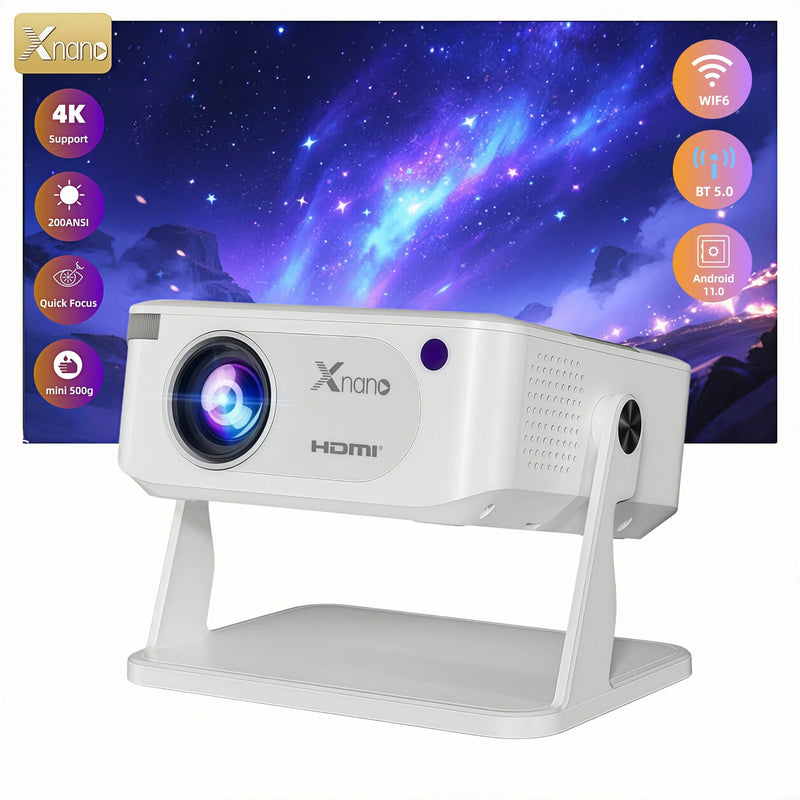 Xnano HA109 Native 720p Projector, 200 ANSI Lumens, Android 11.0, Wi-Fi 6, Bluetooth 5.0, Portable Mini Projector, 4K Decoding, 360° Rotatable Stand, Auto Keystone Correction, Home Theater and Outdoor Movie Projector for the