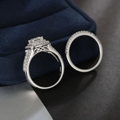 Newshe Certified Moissanite Weddings Ring Set for Women Luxury 925 Sterling Silver Halo Princess Cut Elegant Jewelry