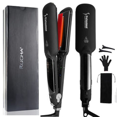 RUCHA Infrared Steam Hair Straightener 2 Inches Wide Plate Hair Salon Steampod Ironing Styler Ceramic Tourmaline Flat Iron