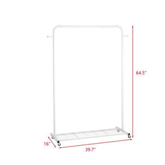 White Modern Garment Rack Clothes Hanging Rod with Lockable Wheels