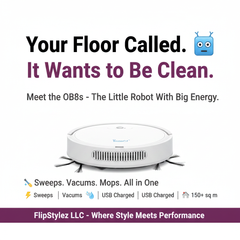 🤖✨Oubao™ OB8s Smart Robot Vacuum Cleaner – 3-in-1 Sweep, Vacuum & Mop | One-Touch Operation | USB Charging | Black & White | 150+ sq m Coverage